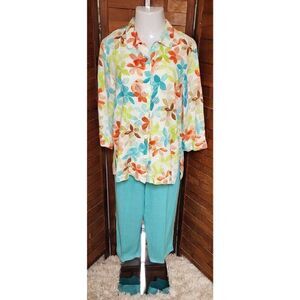Hot Cotton Marc Ware 100% Linen Floral Button Up Shirt Pants Set Size Large